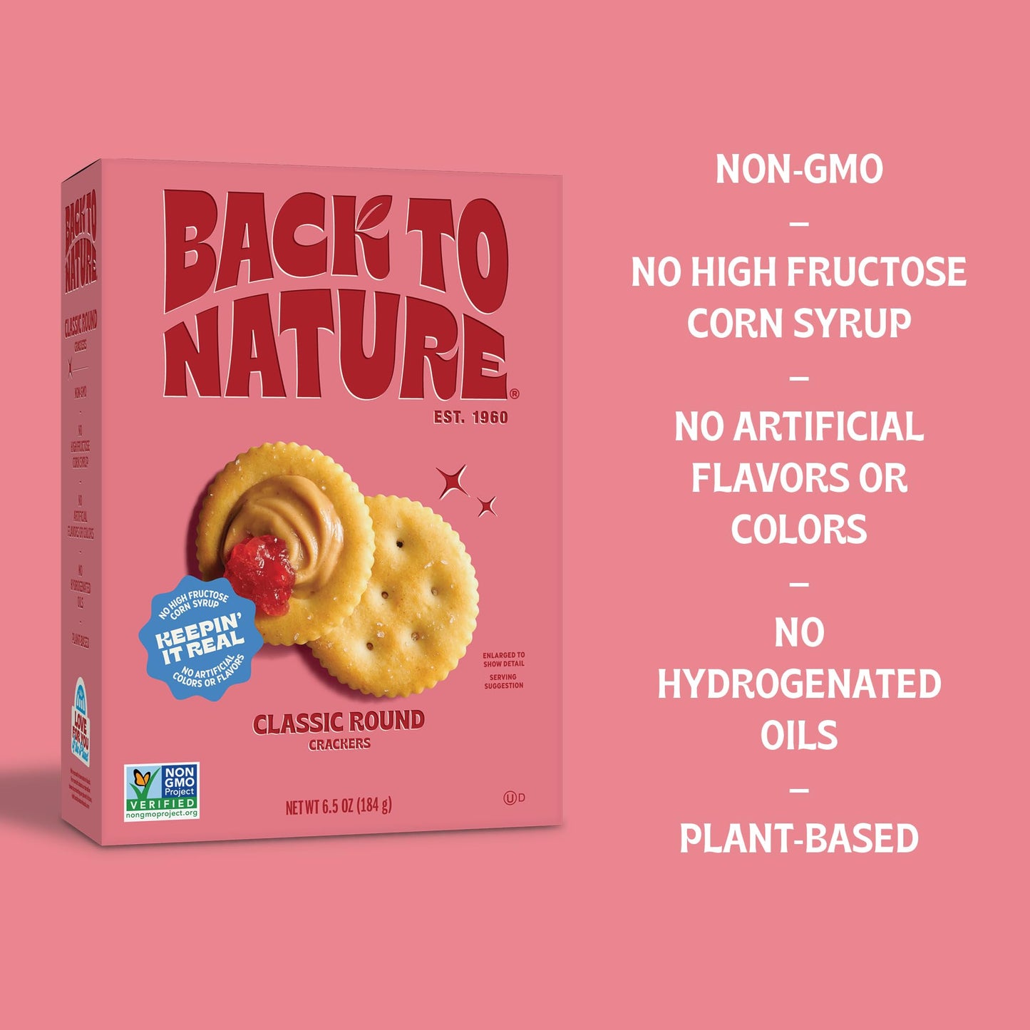 Back to Nature Classic Round Crackers - Dairy Free, Non-GMO, Made with Wheat Flour & Sea Salt, Delicious & Quality Snacks, 6.5 O