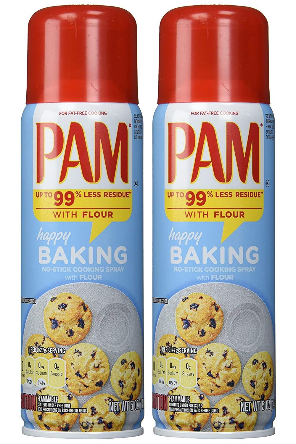 Pam No-Stick Cooking Spray - Happy Baking - With Flour - Net Wt. 5 OZ (141 g) Each - Pack of 2