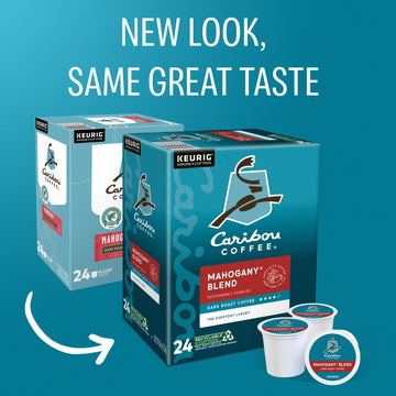 Caribou Coffee Mahogany K-Cup Pods, Dark Roast, 96 Count, 24 Count (Pack of 4), White, Model 5000203157