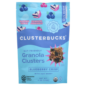 Clusterbucks Gut Friendly Granola Clusters made with Sprouted Buckwheat and Acai Berry, Gluten Free Snack (Blueberry Crisp, 1 Pa