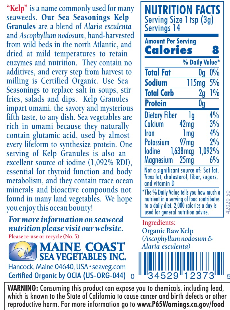 Kelp Granules Blend 1.5 Oz Shaker - Sea Seasonings - Organic Seaweed