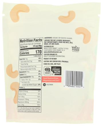 365 By Whole Foods Market, Organic Cashews, Dry Roasted & Unsalted, 10 Ounce