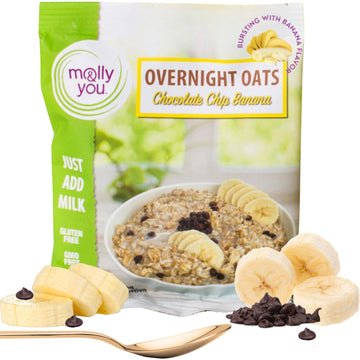Molly & You Banana Chocolate Chip Overnight Oats (Pack Of 6) - Healthy Natural Source Of Protein Oatmeal Breakfast, A Vegan Frie