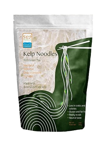 Sea Tangle Organic Green Tea Kelp Noodles (12Oz) - Low Calorie Asian Noodles For Healthy Noodle Dishes - Gluten Free, Keto Noodle Sub For Rice Noodles, Glass Noodles, Pad Thai Noodles, Vermicelli