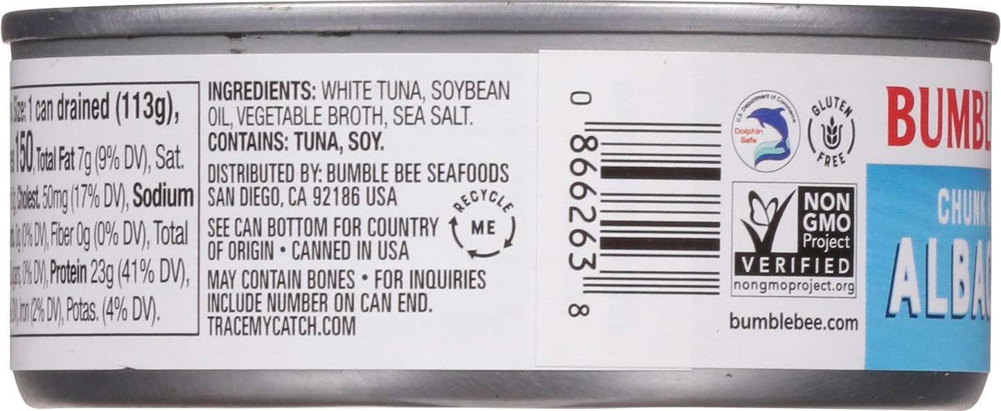 Bumble Bee Chunk White Albacore Tuna In Oil, 5 Oz Can - Wild Caught Tuna - 23G Protein Per Serving, High In Omega-3S - Non-Gmo P