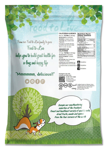 Food To Live - California Almonds, 12 Pounds - Supreme, Whole, Raw, Unsalted, Unroasted Nuts, Natural
