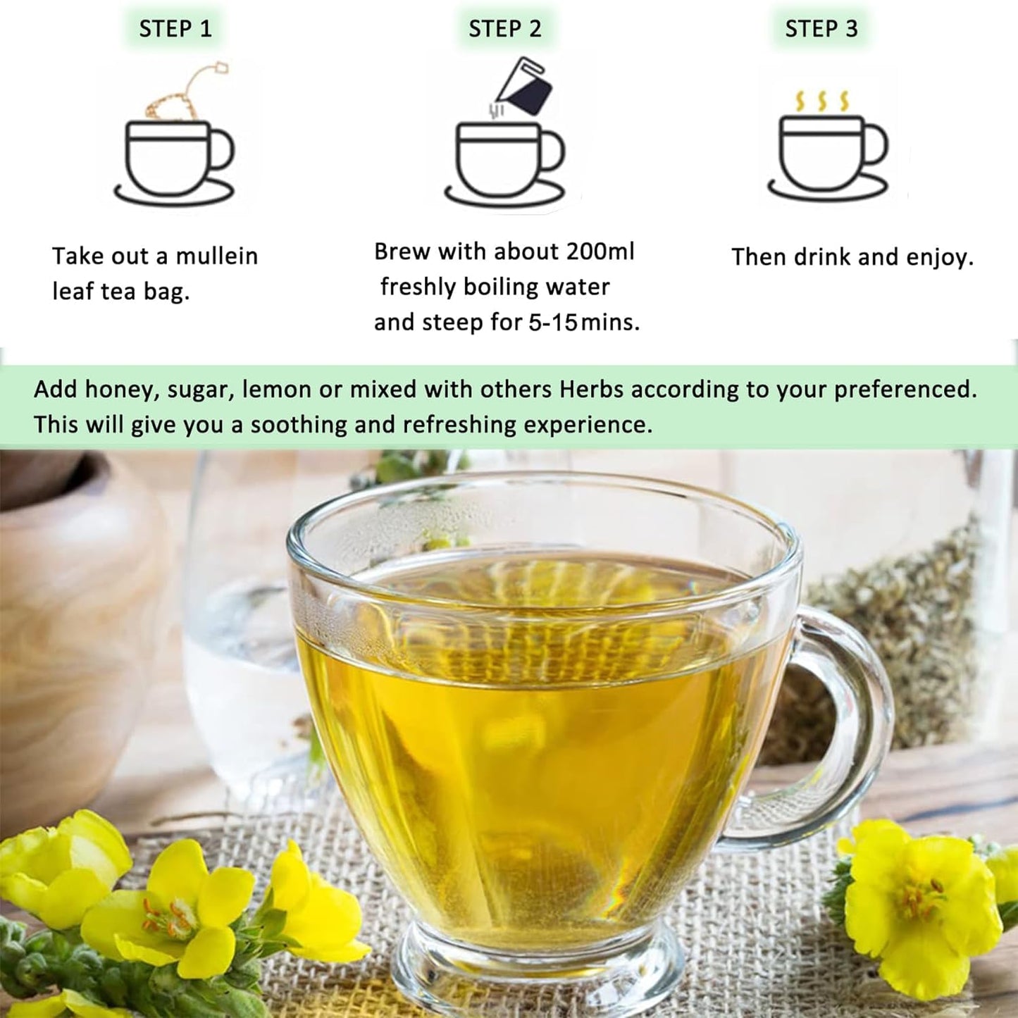 Mullein Tea Bags, Premium 50 Mullein Tea For Lungs, 100% Pure Mullein Leaf Tea, Good For Lungs Cleanse And Respirator