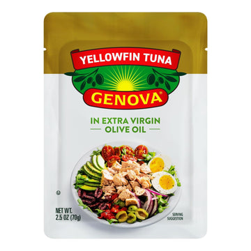 Genova Premium Yellowfin Tuna In Extra Virgin Olive Oil, 2.5 Ounce Packets (Pack Of 12), Wild Caught Tuna