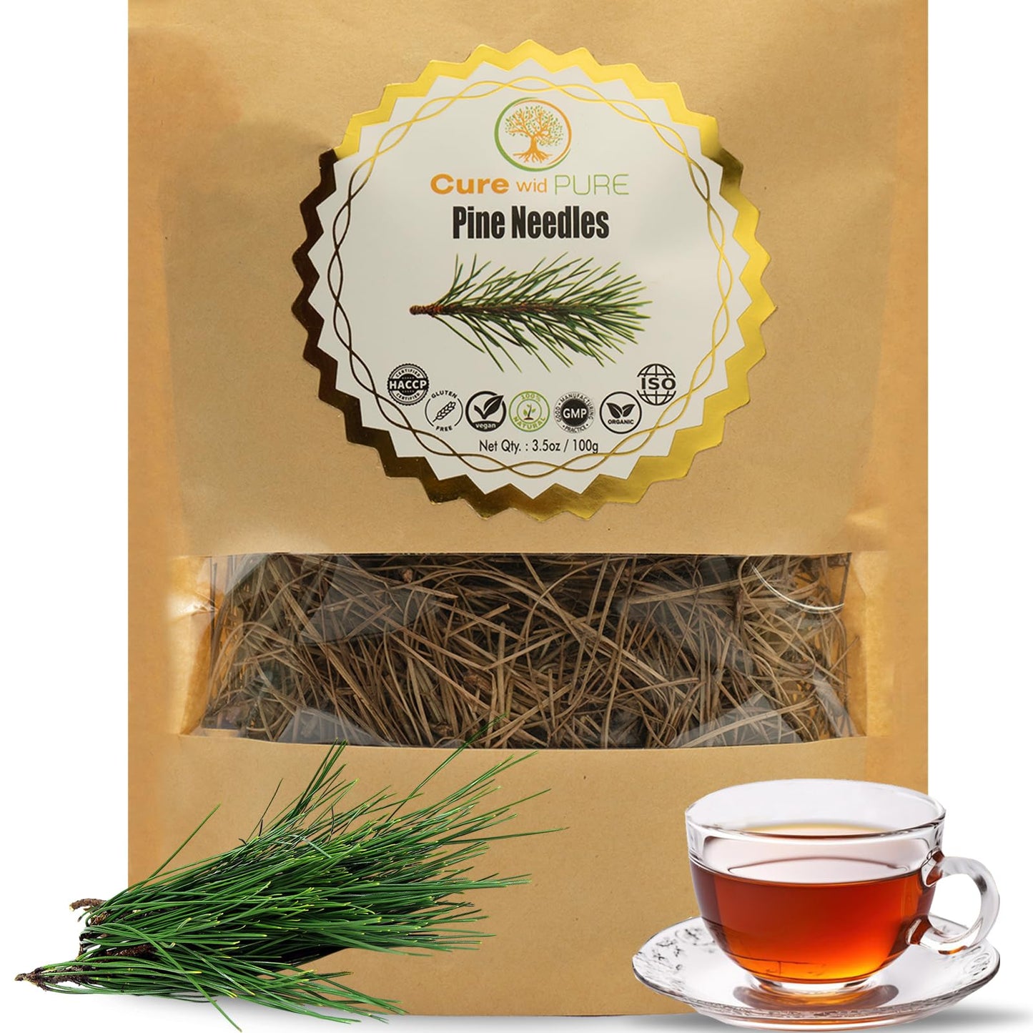 Supports Wellness Wid Pure Pine Needle Tea 3.5 Oz - 50 Cups Pine Tea - Wild Harvested From Pakistan In Eco-Friendly Resealable Pouch | Aromatic & Soothing Energy Blend-Free Herbal Tea Antioxidant & Immune Support