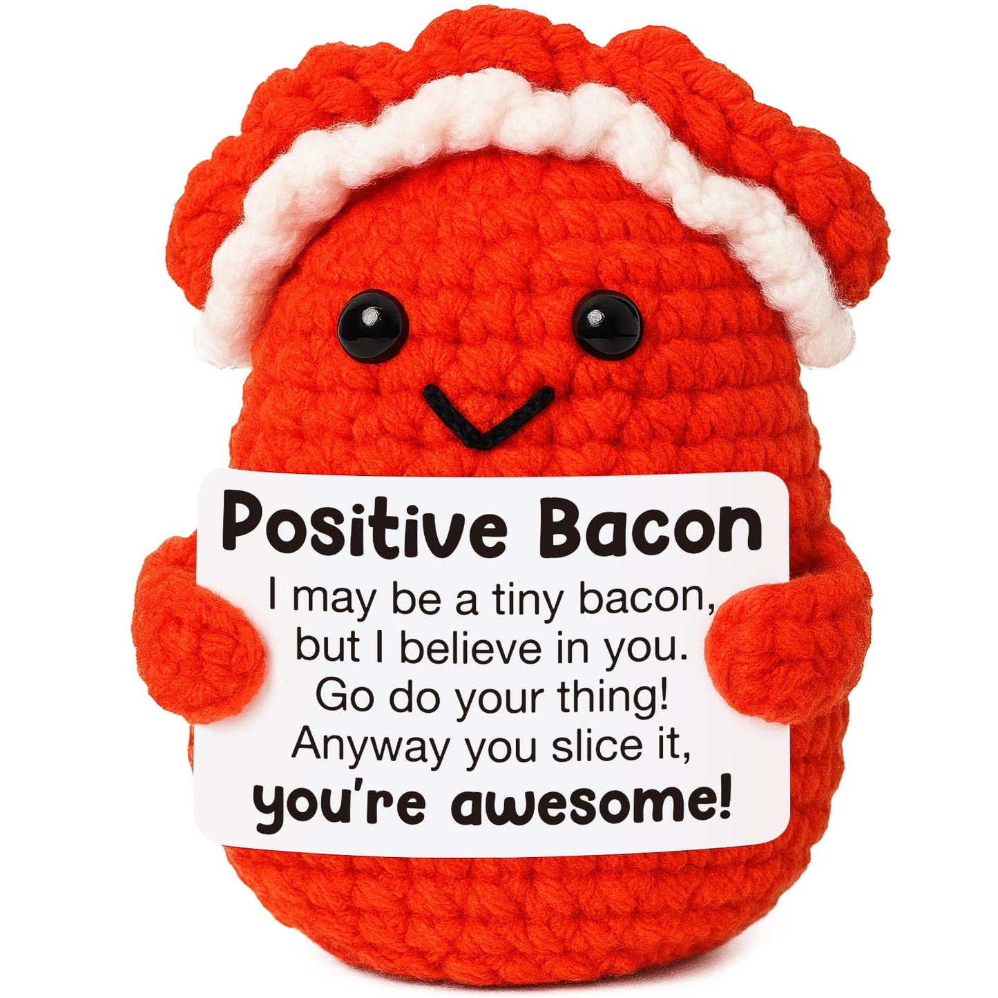 Mini Inspirational Positive Bacon Handmade Crochet Bacon For Women Foodies Breakfast Lovers Fun Encouragement Gift For Friends Coworkers Small White Elephant Christmas Birthday Gifts Motivation Decor