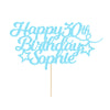 Personalized Happy Birthday Cake Topper Customized With Any Age Name Party Cake Decoration 16 18 21 40 60 Double Sided Glitter Card Baby Blue