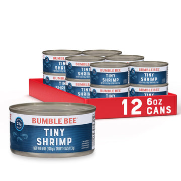 Bumble Bee Tiny Canned Shrimp, 6 Oz Cans (Pack Of 12) - Shrimp In Water, Cooked, Peeled, Deveined - 22G Protein Per Serving - Gluten Free