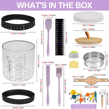Large Sourdough Starter Jar, Wide Mouth Bread Starter Kit with Ounce&ML Scale Line,Marked Feeding Band, Thermometer, Scraper, Me