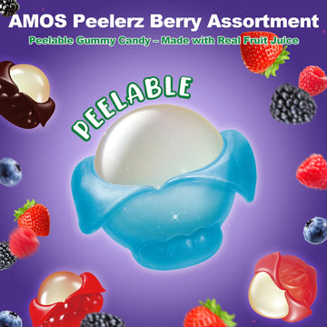AMOS Peelerz Berry Assortment Gummy Candy 240g | Peelable Fruit-Shaped Gummies Made with Real Fruit Juice | Fun Peeling Snack fo