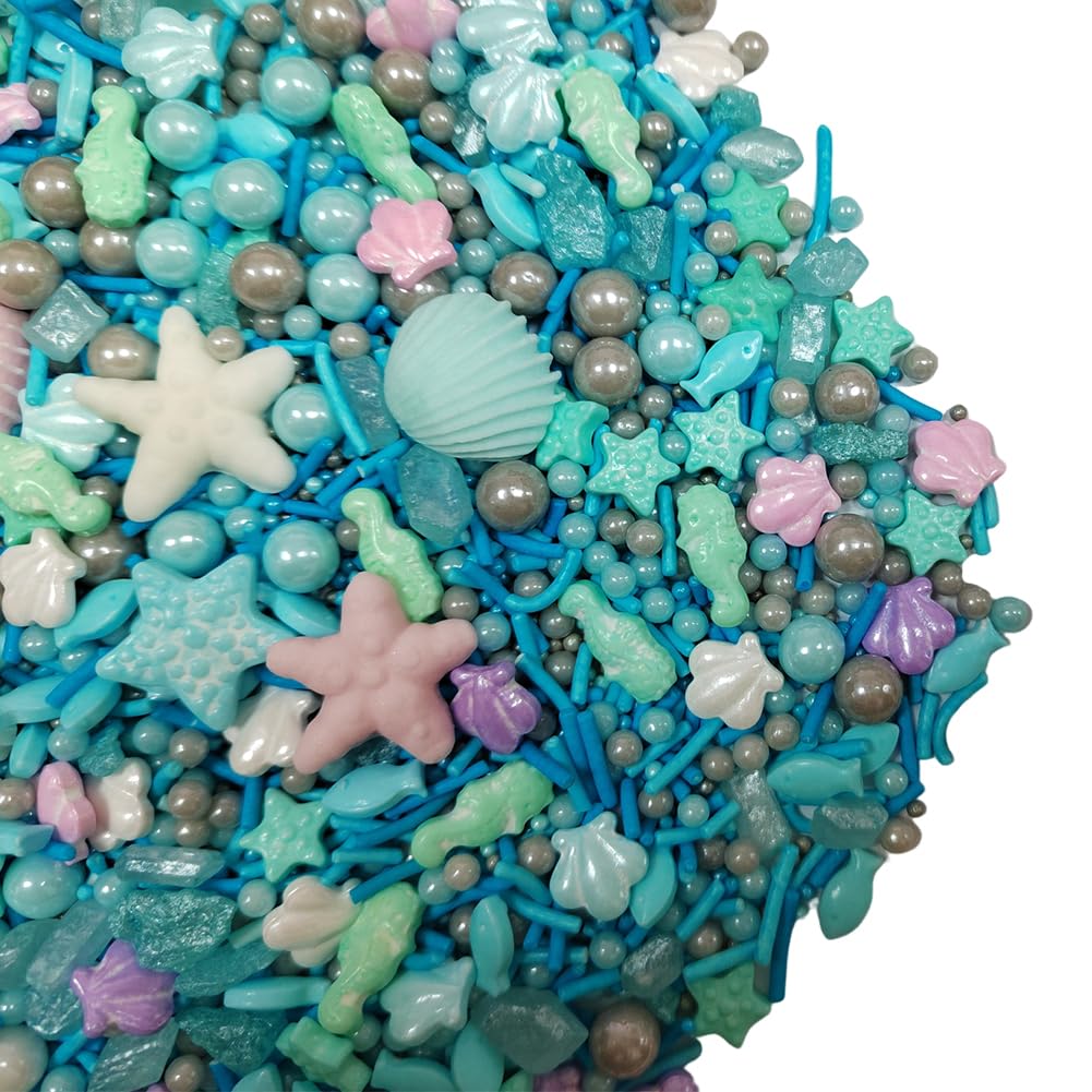 Homankit Ocean Sprinkles - Edible Hippocampi Starfish Shell Fish Pearl Sugar for Cake Decorating - Sea Theme Birthday Party Supplies
