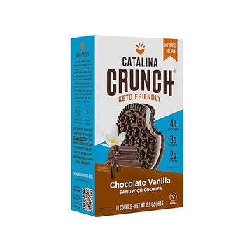 Catalina Crunch Chocolate Vanilla Keto Sandwich Cookies 6.8 Oz Box | Keto Snacks | Low Carb, Low Sugar | Vegan Cookies, Plant Ba