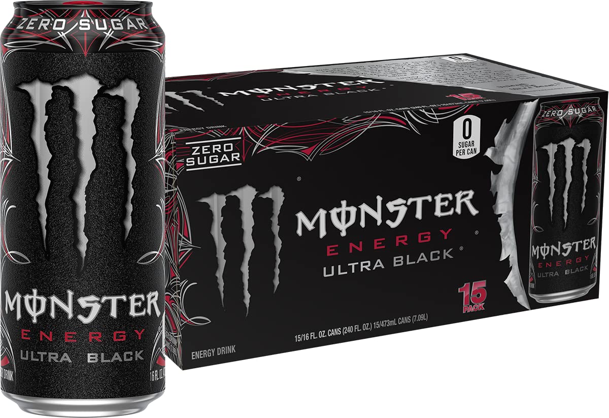sugar free monsters Monster Energy Ultra Black, Sugar Free Energy Drink, 16 Ounce (Pack of 15)