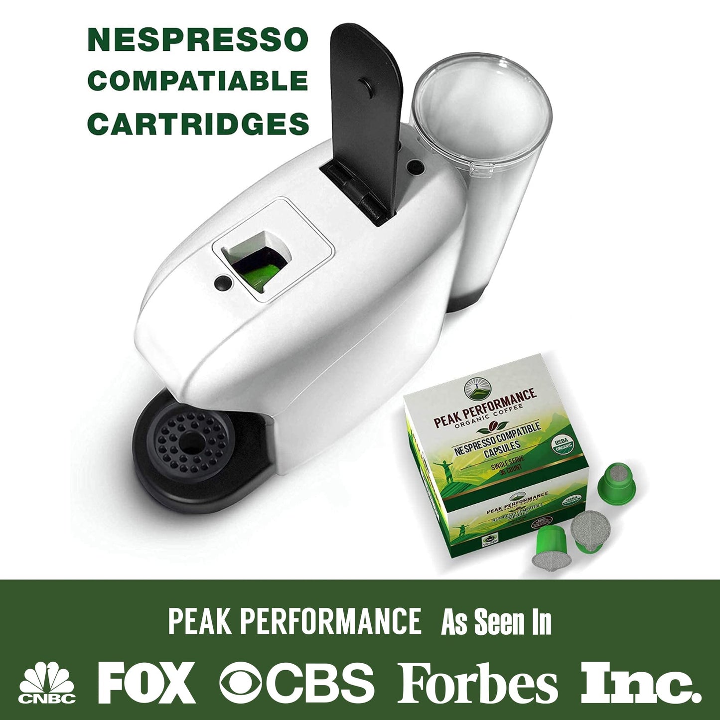 Peak Performance Organic Espresso Coffee Pods - Fair Trade, Low Acid, Medium Roast, 36 Count, Compatible with Nespresso Machines, Green