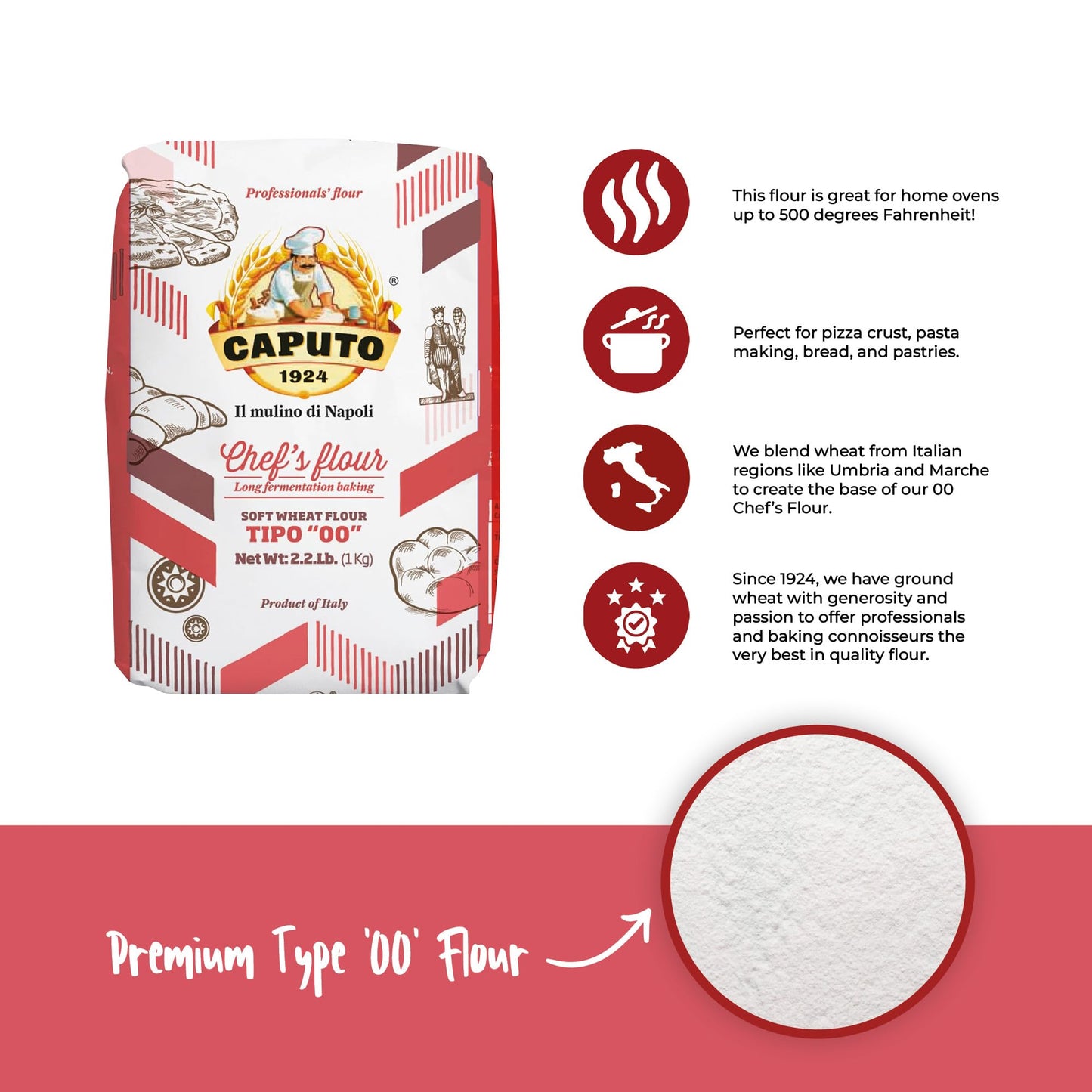 Antimo Caputo Chefs Flour 2.2 LB (Case of 10) - Italian Double Zero 00 - Soft Wheat for Pizza Dough, Bread, & Pasta