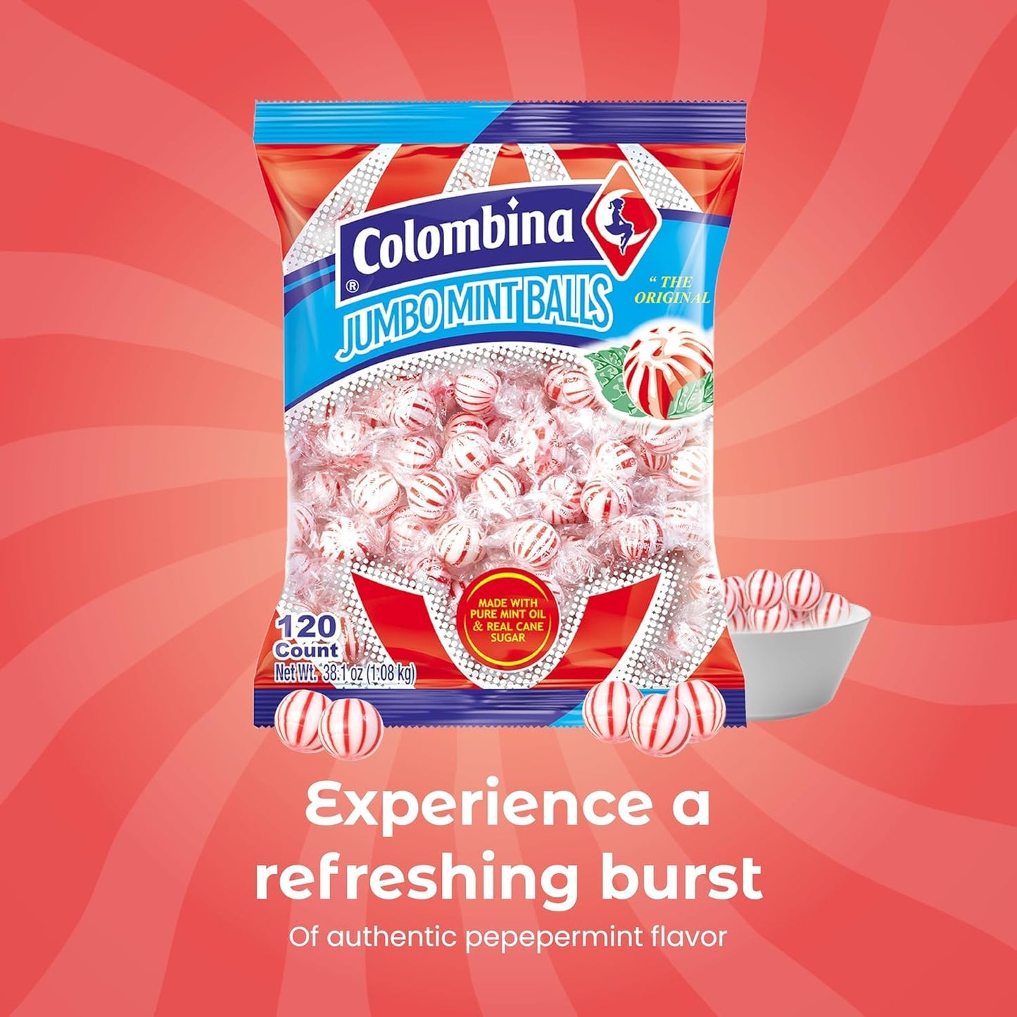 Colombina Jumbo Peppermint Balls, Individually Wrapped Red & White Hard Candy Delights, 2 Pack (240 Count)