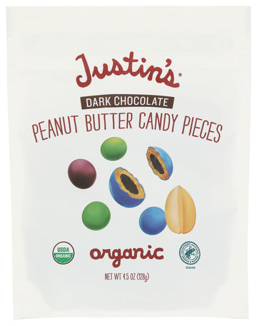 Justins Organic Dark Chocolate Peanut Butter Candy Pieces, 4.5 Oz, 6 Pack