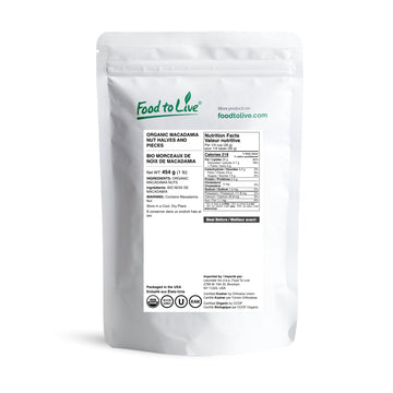 Food to Live Organic Macadamia Nut Halves & Pieces, 1 Pound - Non-GMO, Raw, Shelled, Unsalted, Kosher, Vegan, Bulk. Keto Snack.