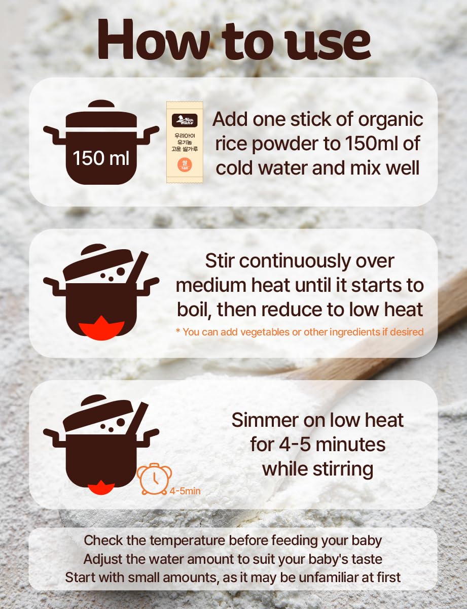 Nice Witch'S Organic Rice Flour, Korea Rice Powder, 10G X 10 Individual Packages Mom'S Rice