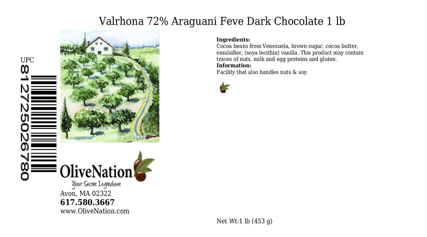 Valrhona 72% Araguani Dark Chocolate Feves from Olive Nation, 16 Oz
