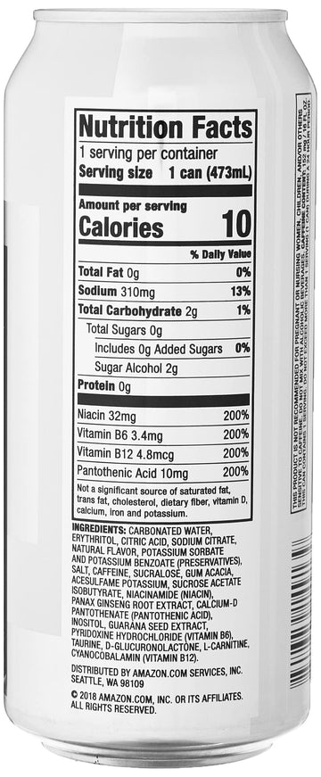 large online retailer Brand - Solimo Silver Energy Drink Sugar-Free Vegan Low-Calorie 16 fl oz (Pack of 12)