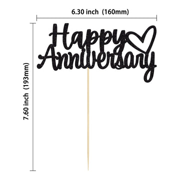 Gyufise 1 Pack Black Glitter Happy Anniversary Cake Topper Anniversary Party Supplies Cake Decoration Wedding Celebration Party