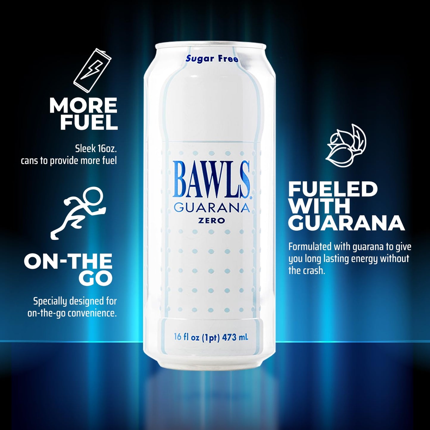 BAWLS Guarana Zero, BAWLS Guarana Drink, Guarana Soda, Guarana Fueled Soda for Energy, High Energy Caffeinated Drink, 16oz 24 Pa