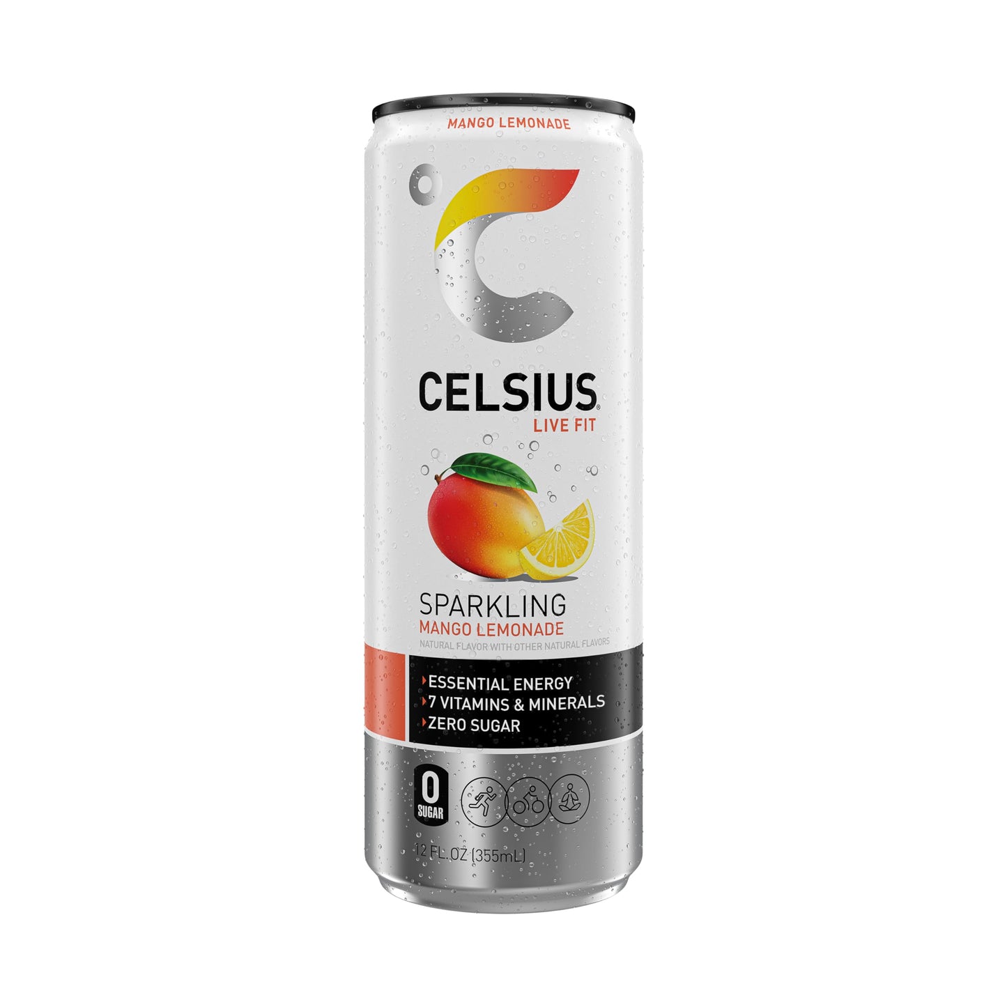 Celsius Sparkling Mango Lemonade, Functional Energy Drink 12 Fl Oz (Pack Of 12)
