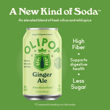 OLIPOP Prebiotic Soda Pop, Ginger Ale, Gluten Free, Vegan, 12 Fl Oz (Pack of 12)