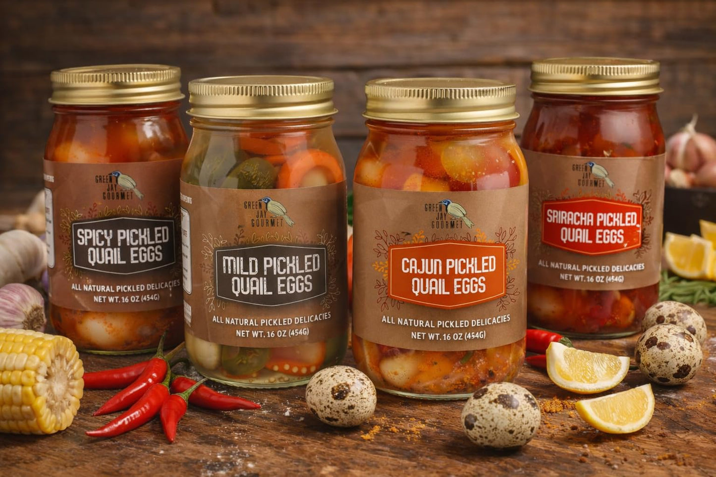 Green Jay Gourmet Cajun Pickled Quail Eggs in a Jar - Fresh Hand Jarred for Cooking & Pantry - Cajun Flavor - Simple Natural Ing