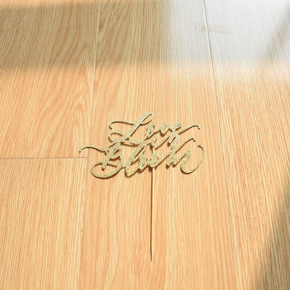 SWEETTALA Love in Bloom Cake Topper Gold Glitter for Wedding Engagement Bridal Shower, Model SWEETTALA-631