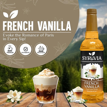 Syruvia French Vanilla Syrup - French Vanilla Coffee Syrup Flavor, 25.4 Fl Oz, Kosher, Gluten Free, Perfect For Coffee, Drinks,
