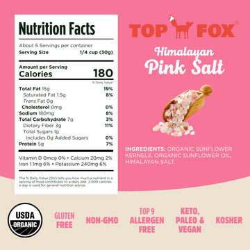 Top Fox Snacks Sunflower Seeds to Eat (Himalayan Pink Salt, 5.5 oz - 6 Pack) - Gluten Free Snacks, Protein Snacks, Keto Friendly