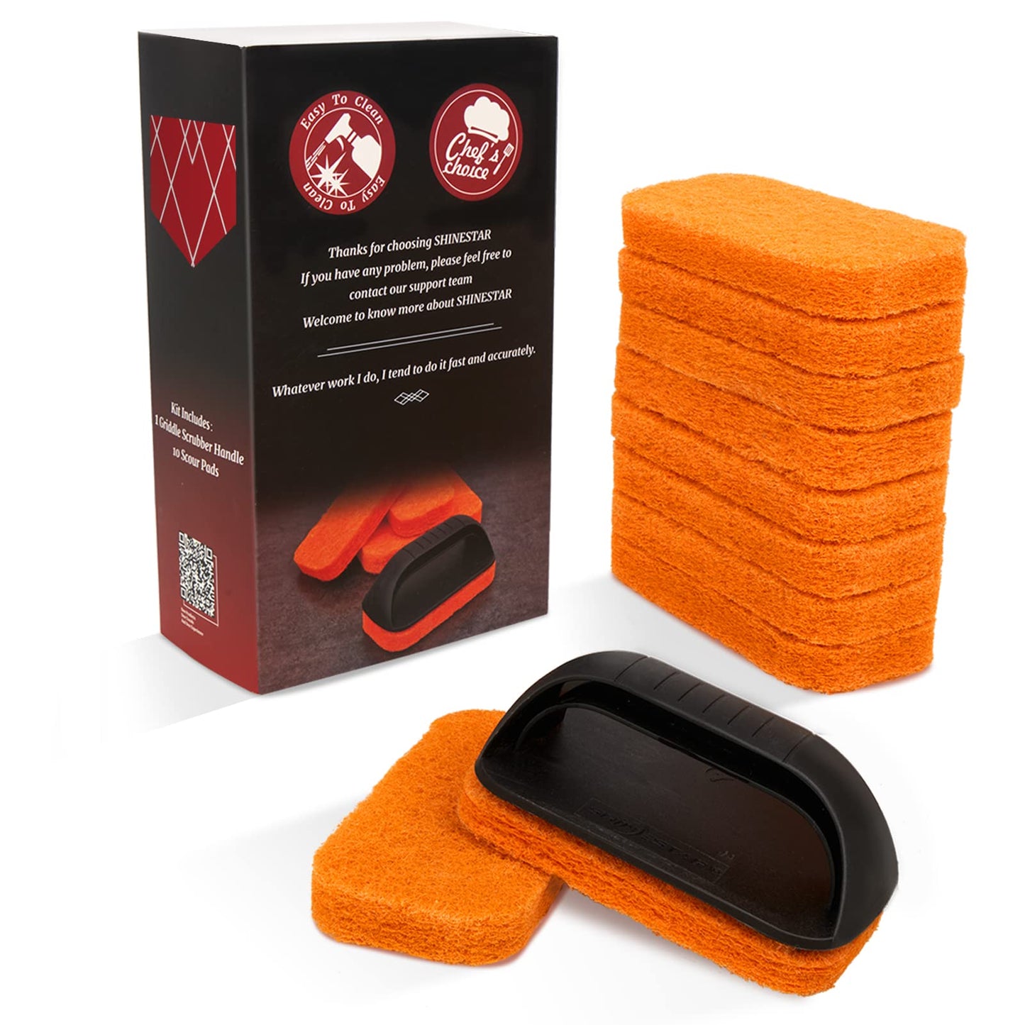 Shinestar 11-Piece Griddle Cleaning Kit For Blackstone, Flat Top Grill Cleaner - 10 Scrubber Pads And 1 Handle