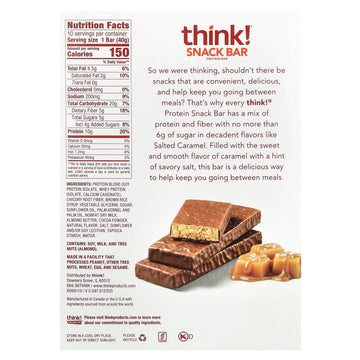 Think! (Thinkthin) Protein+ 150 Calorie Bars - Salted Caramel, 10G Protein, 5G Sugar, No Artificial Sweeteners**, Gluten Free, Gmo Free*, 1.4 Oz Bar (10 Count - Packaging May Vary)