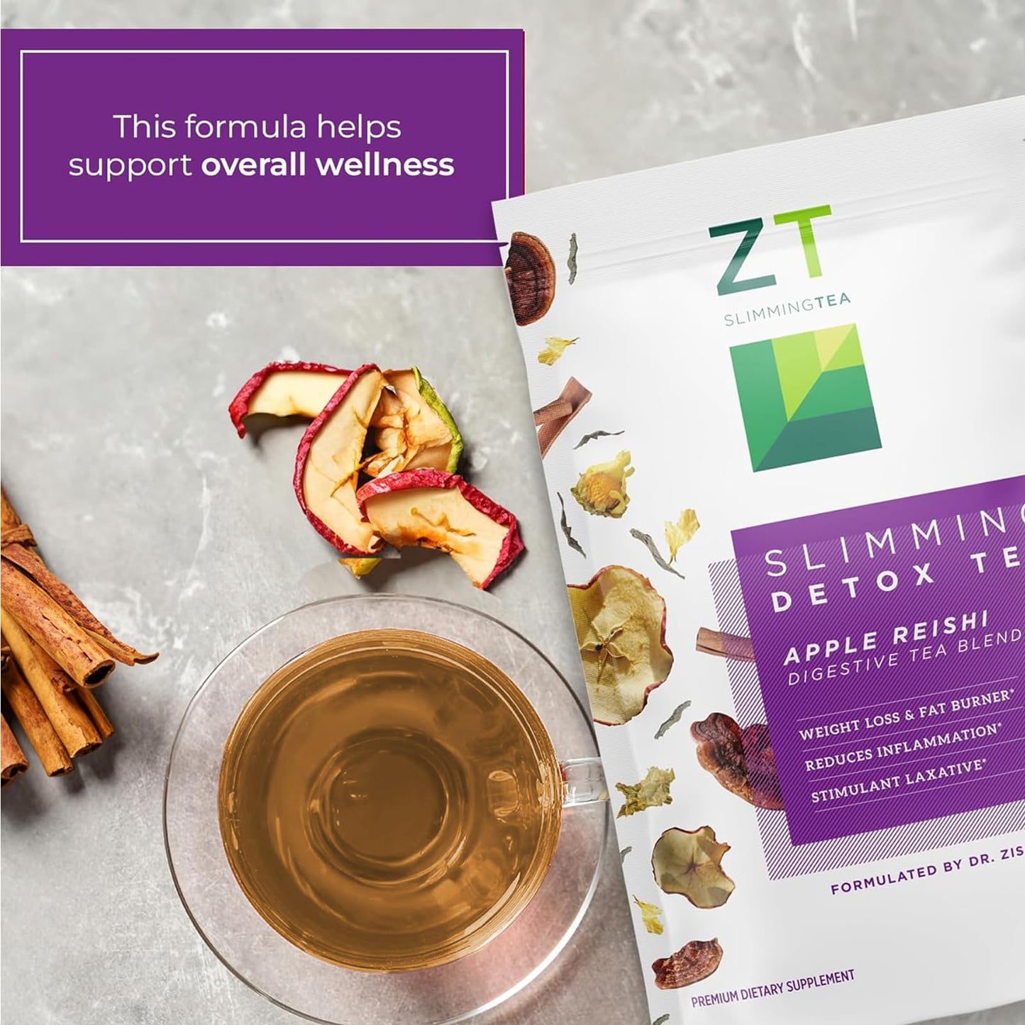 Dr. Zisman ZT Wellness Tea - Apple Reishi Herbal Blend - Refreshing Tea for Daily Balance (28 Bags) Crafted for a Vibrant Lifestyle