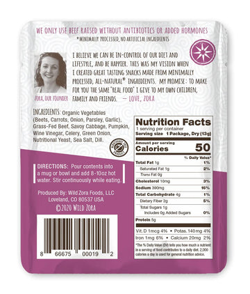 Wild Zora Instant Keto-Friendly Soups Savoy Beef 8-Pack Broth Made With 100% Grass-Fed Beef, And Vegetables, Gluten-Free, Low Ca
