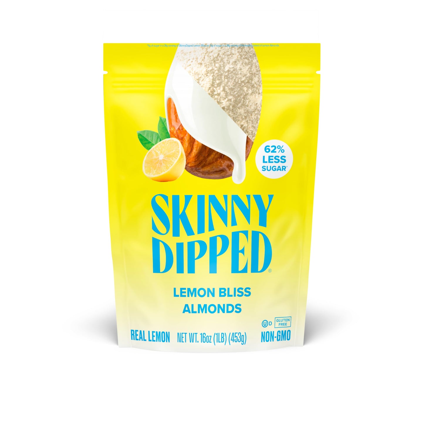 Skinnydipped Lemon Bliss Yogurt Covered Almonds, Healthy Snack, Plant Protein, Gluten Free, 1Lb Bulk Bag (Pack Of 1)