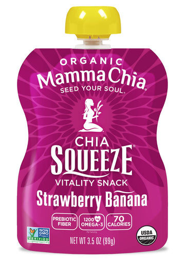 Mammachia Chia Squeeze Strawberry Banana Vitality Snack, Vegan Friendly, Kosher, USDA Certified Organic, Gluten Free & Non-GMO,