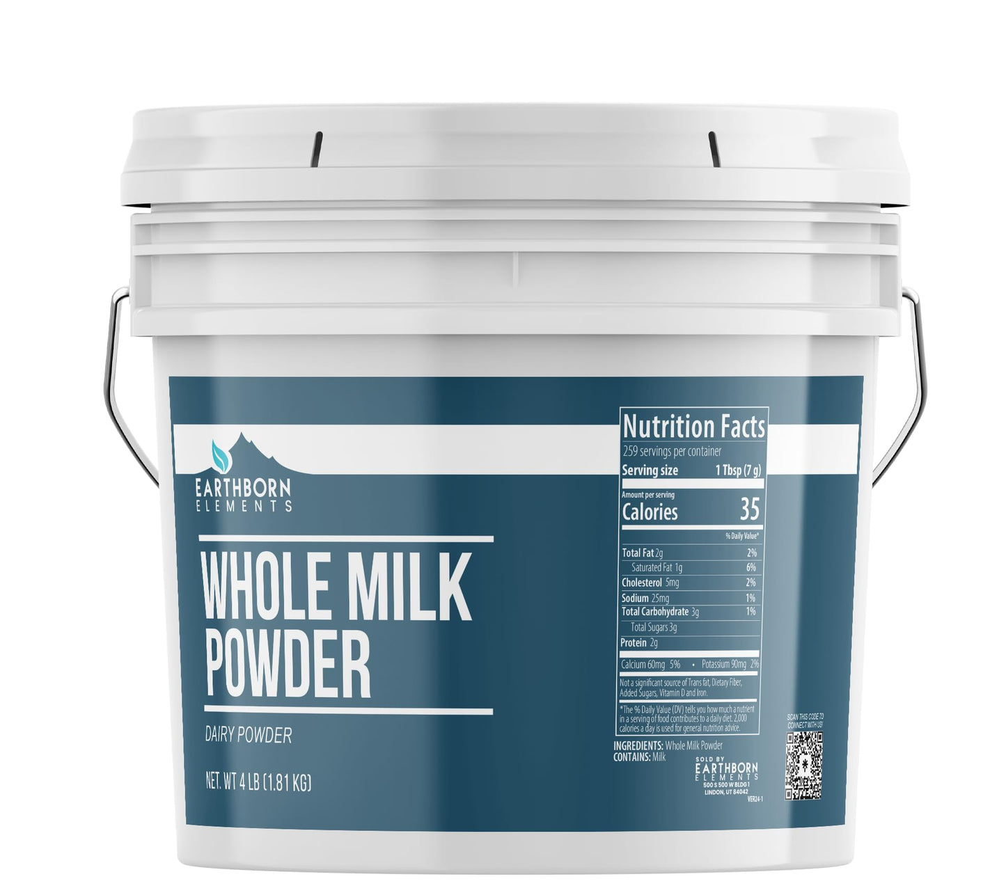 Earthborn Elements Whole Milk Powder 1 Gallon, Light Sweet Taste, Bulk Size