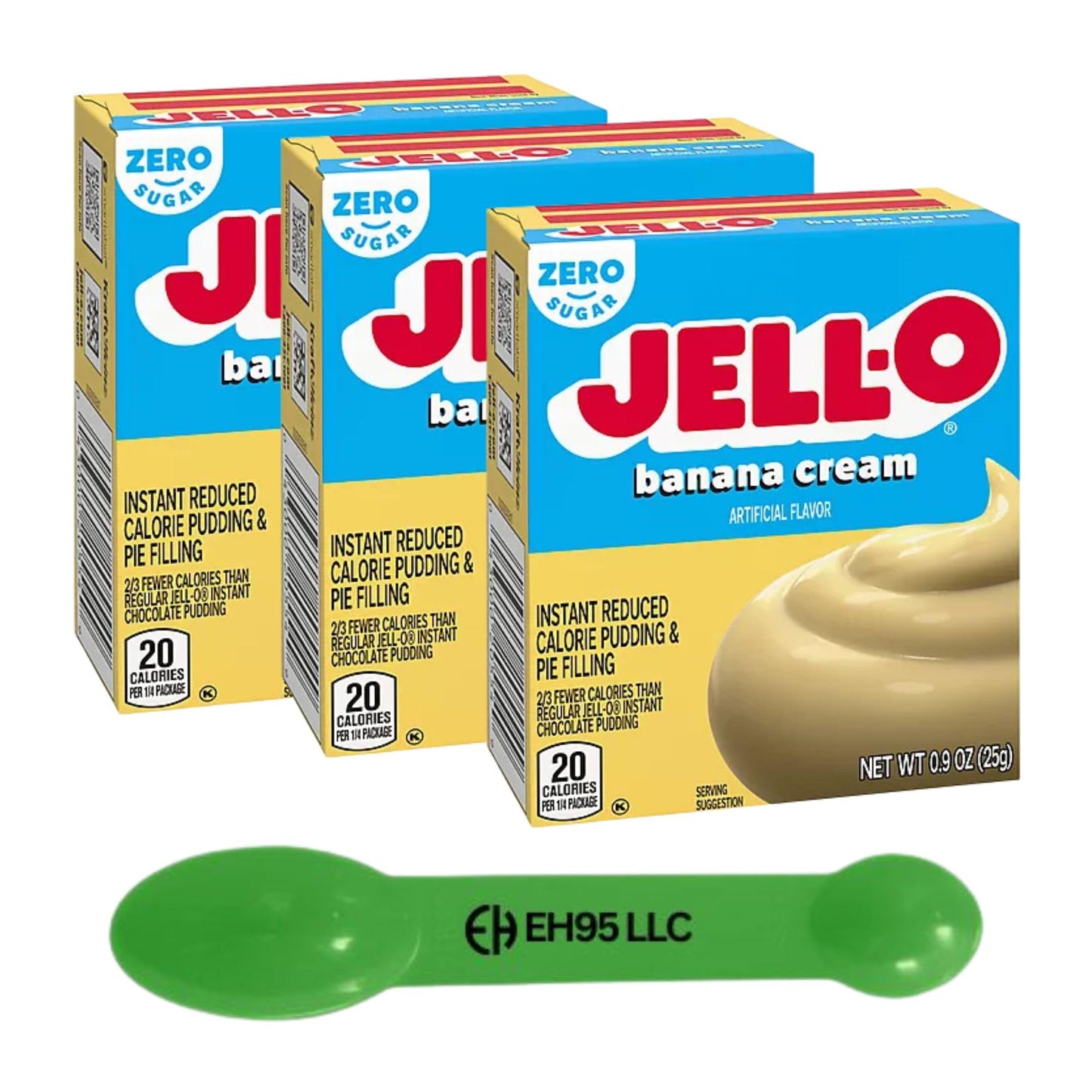 (Pack of 3) Jell-O Banana Cream Instant Reduce Calorie Pudding & Pie Filling Mix 0.9 oz - 2 in 1 Measuring Spoon Included