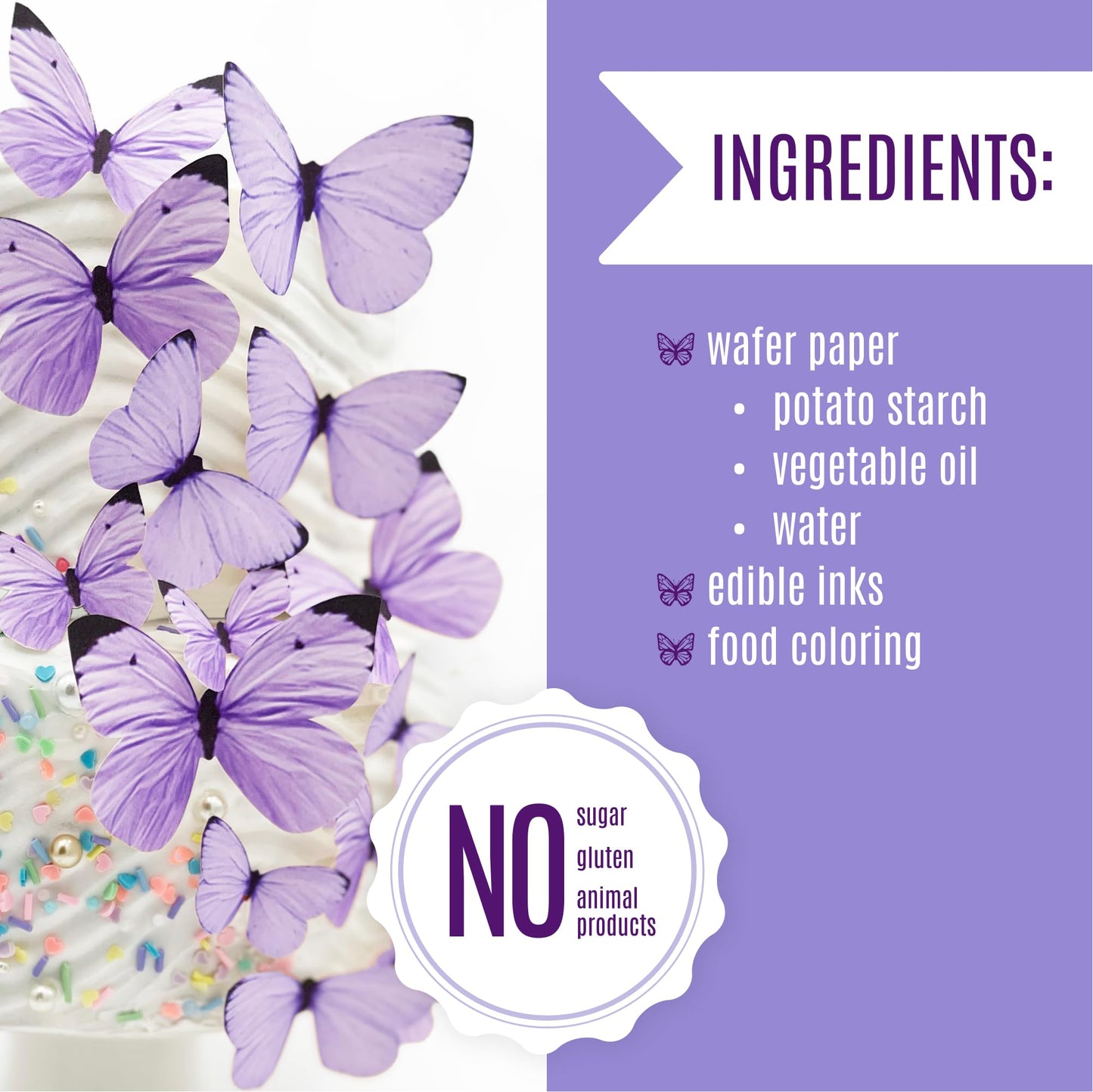 Sugar Robot Edible Butterflies - Purple Pastel Cake Toppers, 1.75 Rice Paper, Made in USA