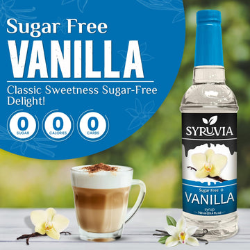 Syruvia Sugar Free Vanilla Syrup With Syrup Pump Dispenser - Vanilla Coffee Syrup Flavor, 25.4 Fl Oz, Kosher, Gluten Free, Perfe