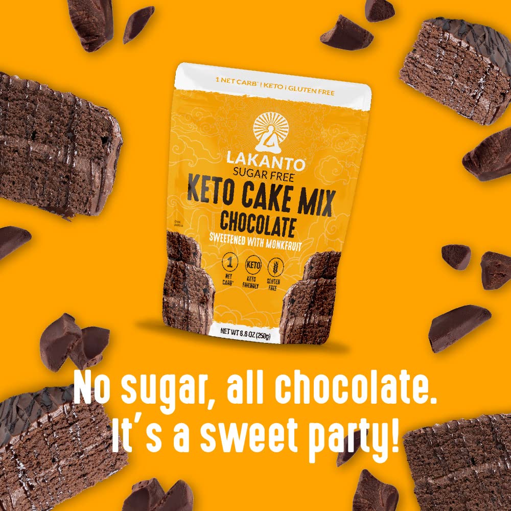 Lakanto Sugar Free Keto Cake Mix - Sweetened With Monk Fruit, Gluten Free, 1 Net Carb, Keto Diet Friendly, Delicious - Chocolate