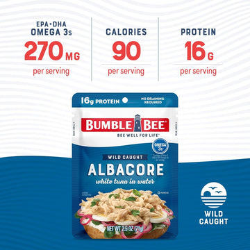 Bumble Bee Chunk White Albacore Tuna In Water, 2.5 Oz Pouch - Ready To Eat Wild Caught Tuna Packet - 16G Protein Per Serving, High In Omega-3S - Non-Gmo, Gluten Free, Kosher