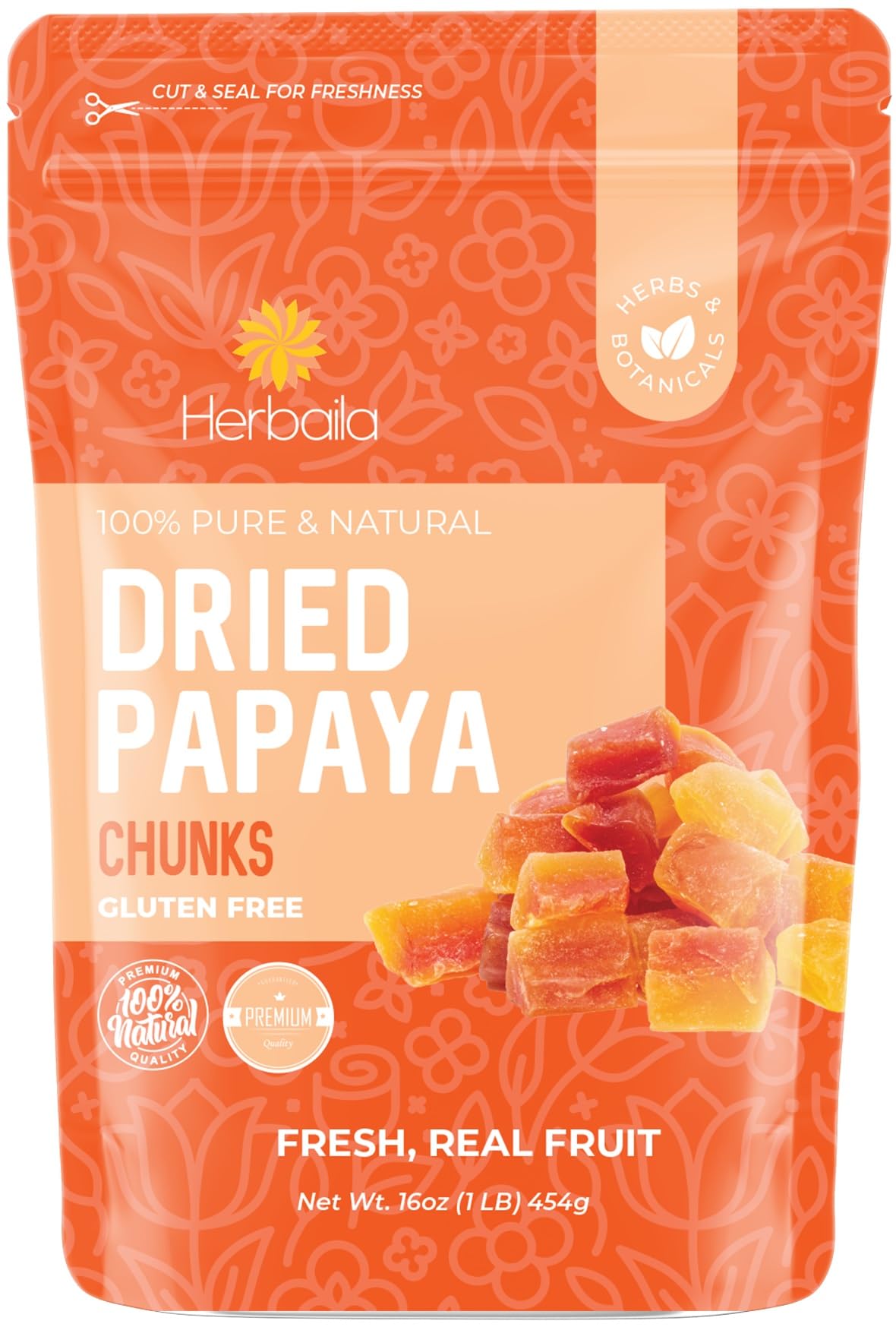 Dried Papaya Chunks, 1 Pound. Dried Papaya Fresh, Paw Paw Tree Diced Papaya Fruit, Lightly Sweetened. All Natural, Non-Gmo, 16 Ounces.